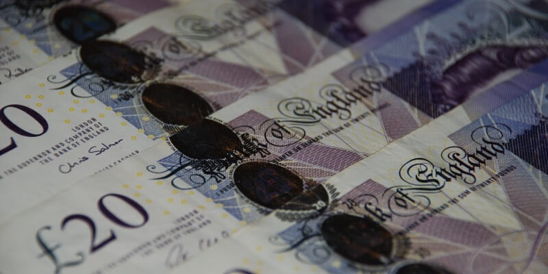 UK stack of £20 notes